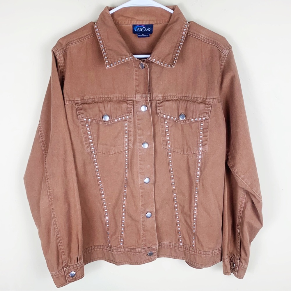 Las Olas | Soft Brown Jeweled Jean Jeacket M